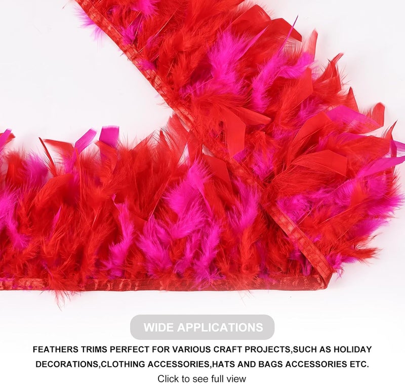 MAOFENG 2 Yards Natural Turkey Feathers Trim Sewing Fringe Fashion Dress Sewing 4-6inch for DIY Handicrafts Costumes Decoration,Red+Fuchsia - Image 4
